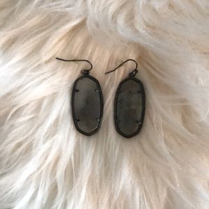Kendra Scott gray stone drop earrings with black.